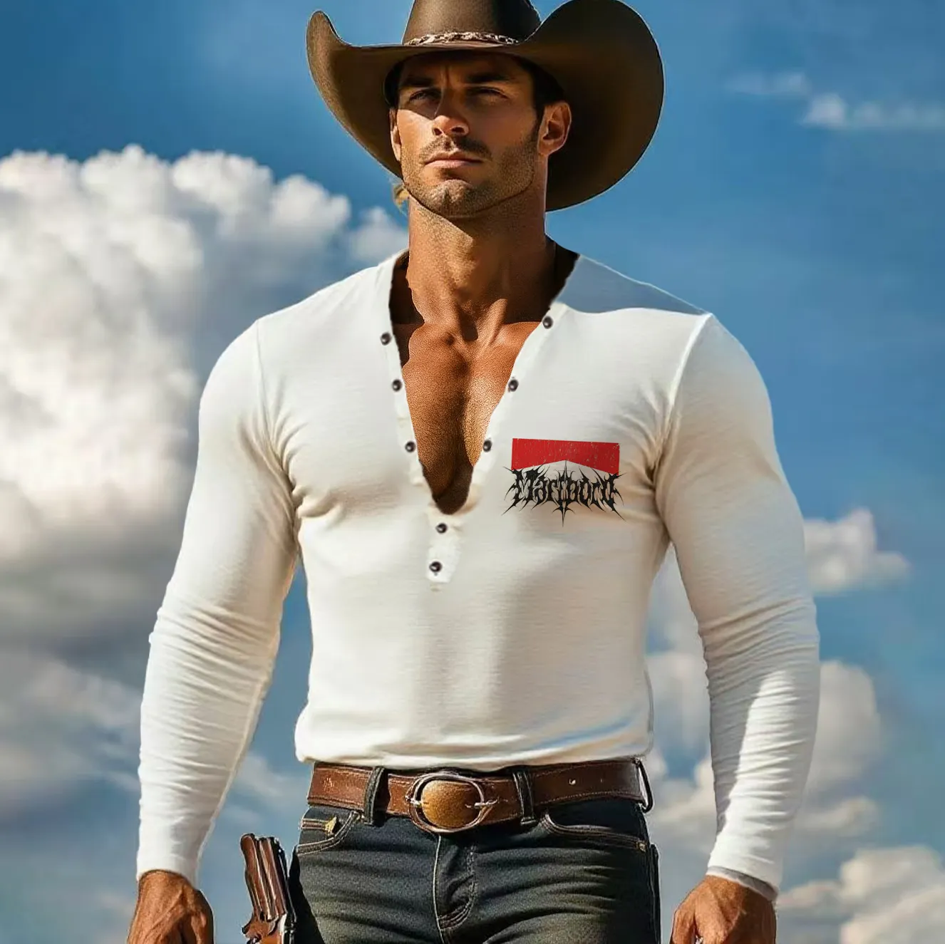 Stylish Logo Long Sleeve Henley Shirt