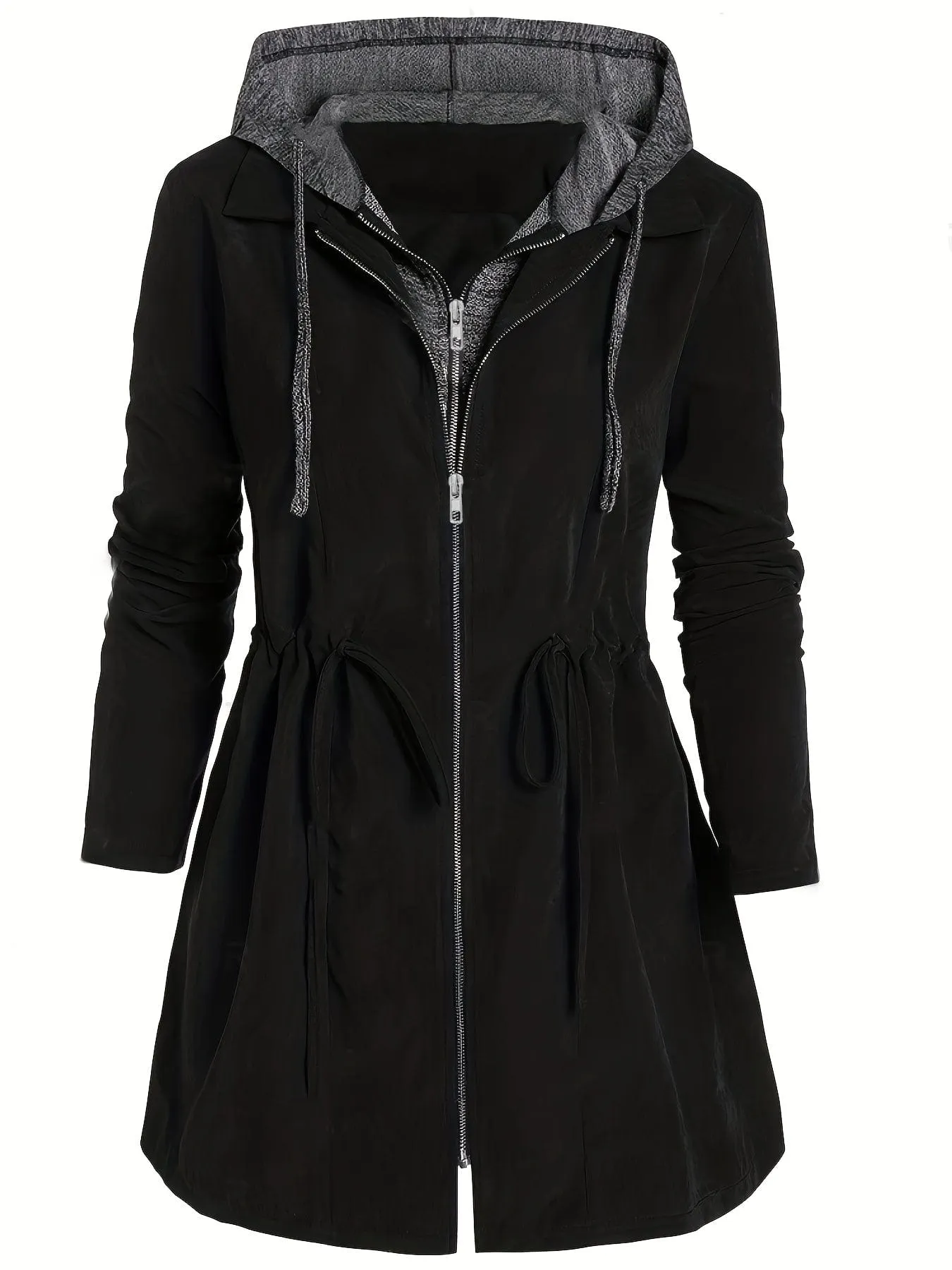 Ruched Hooded Coat Plus Size