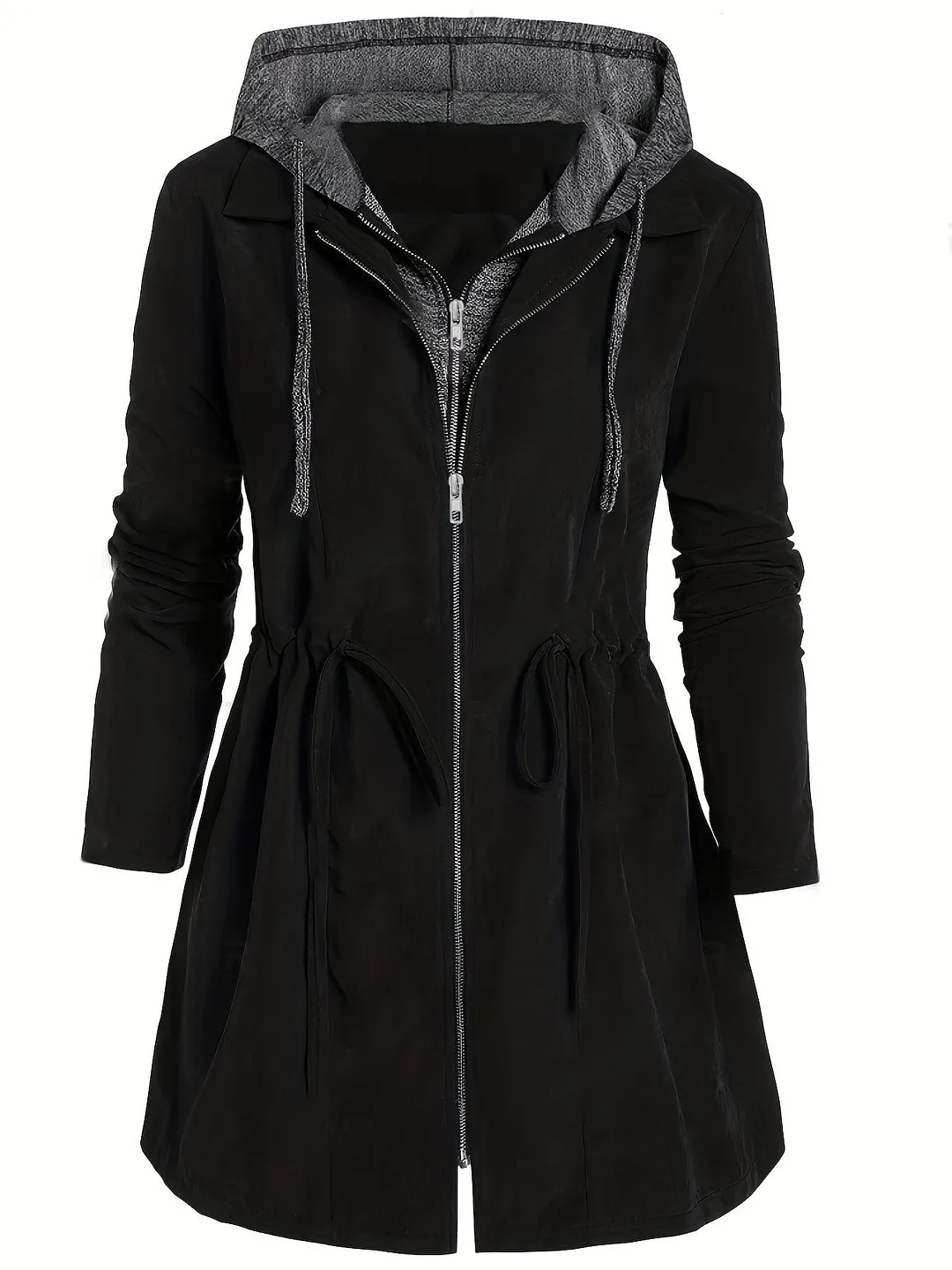 Ruched Hooded Coat Plus Size