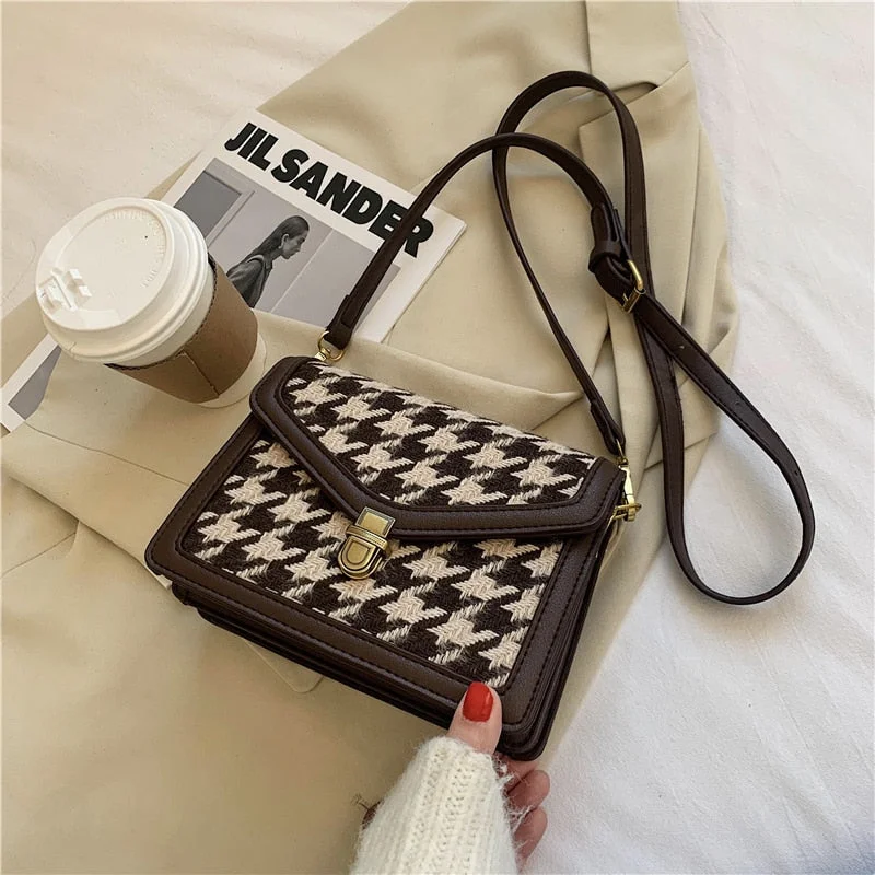 էѧӧܧ Houndstooth Crossbody women's bag 2021 Winter Shoulder Handbags Female Luxury Trending goose foot Bag and Purses