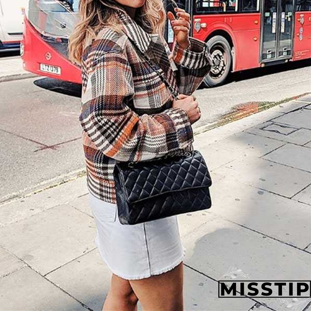 Classic Thick Colorblock Checked Button Down Shirt Jacket Woolen