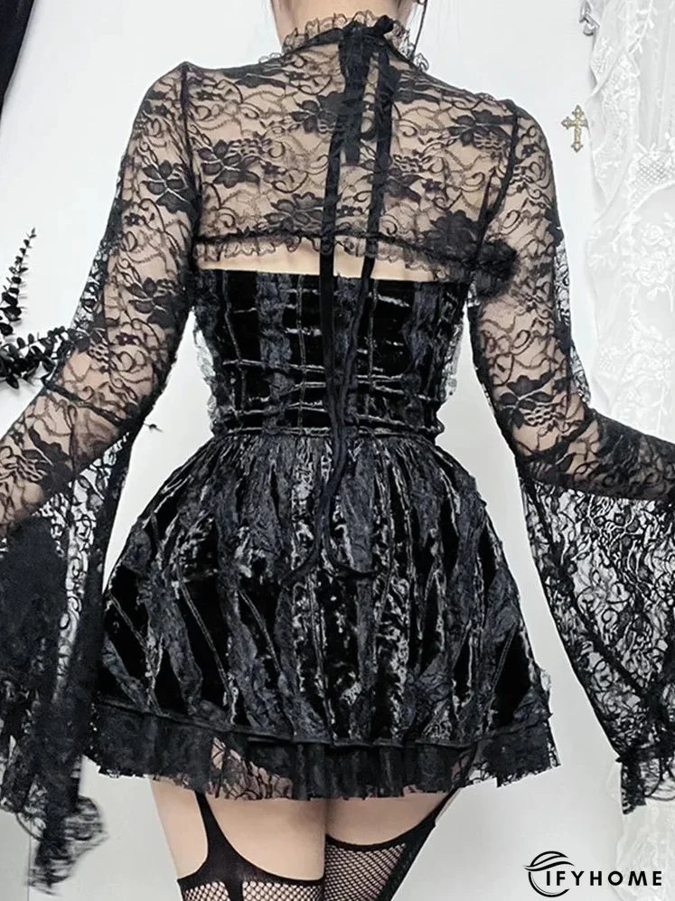 Gothic Draped Bodycon Mini Sleeveless Retro Velvet Halter V Neck Bandage Silky Cocktail Club Dress | IFYHOME