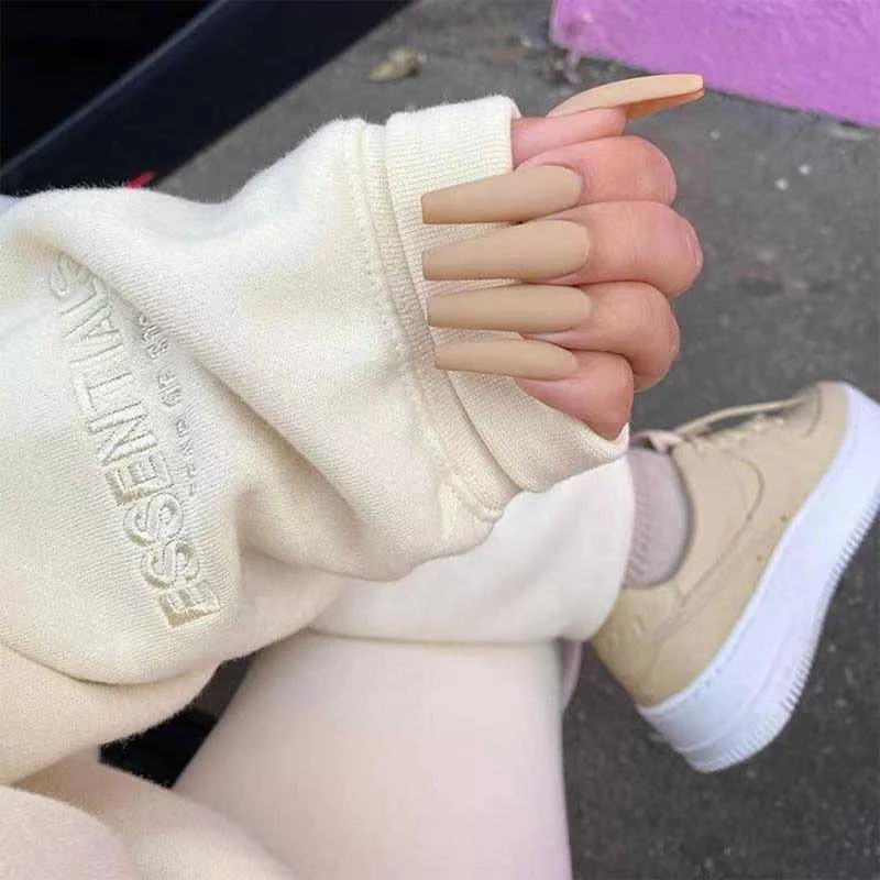 24pcs/box Solid color Long False nails with glue for women matte Ballet style artificial press on nail tips Manicure patch-Nail Inspo