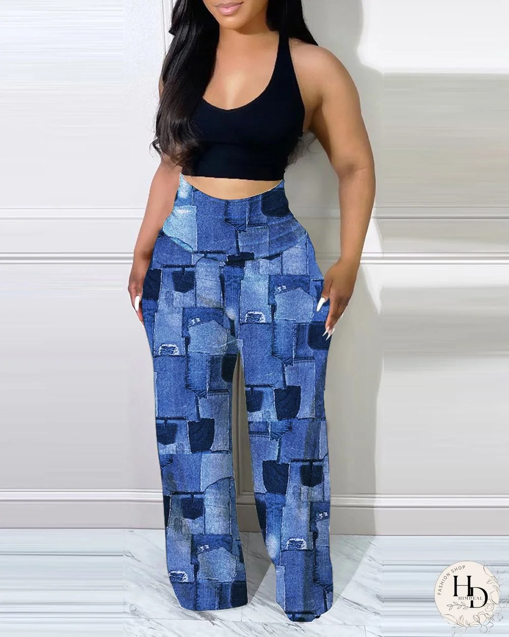 Apricot Fashion Casual Print Patchwork Regular High Waist Trousers