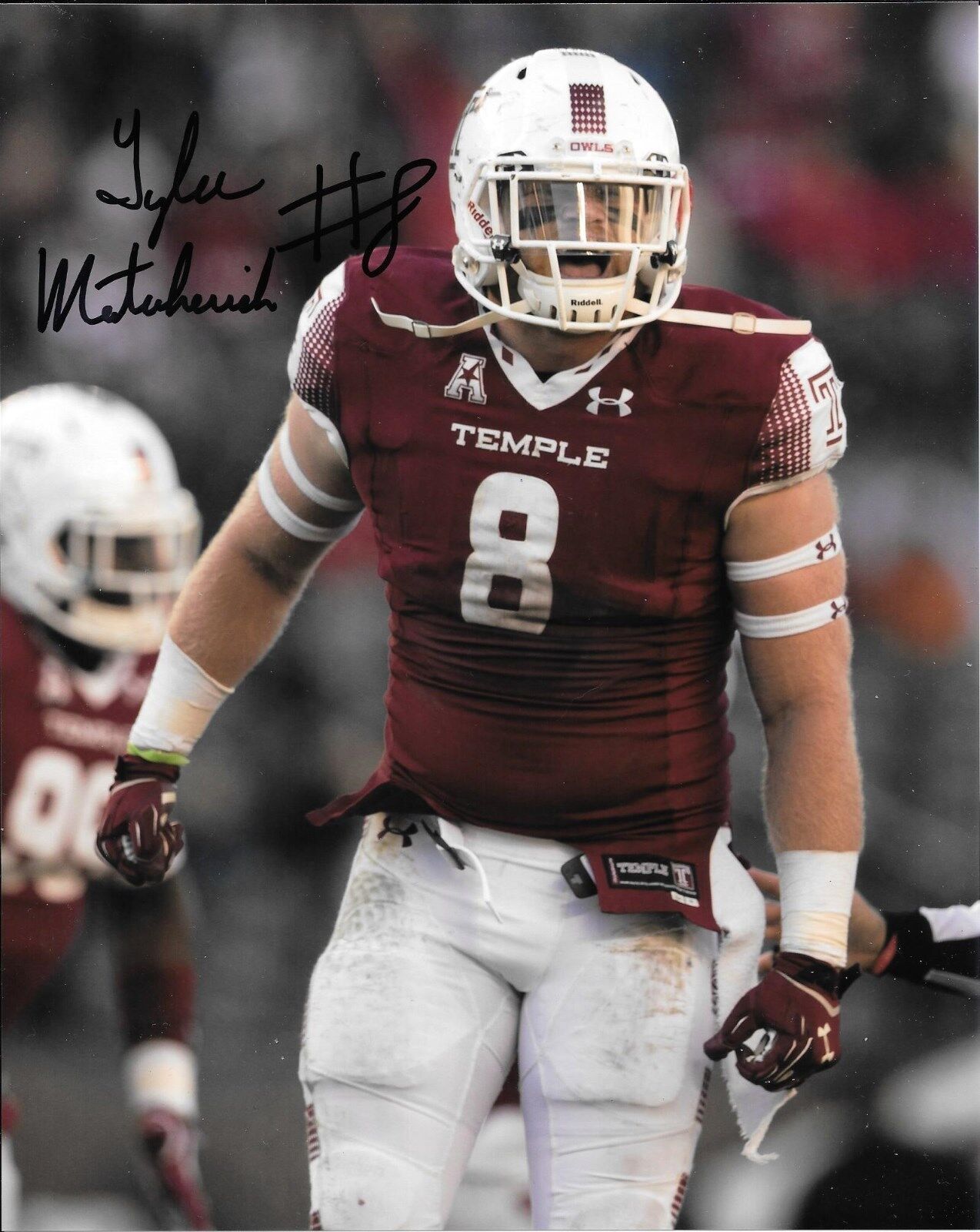 PITTSBURGH STEELERS TYLER MATAKEVICH HAND SIGNED TEMPLE OWLS 8X10 Photo Poster painting W/COA