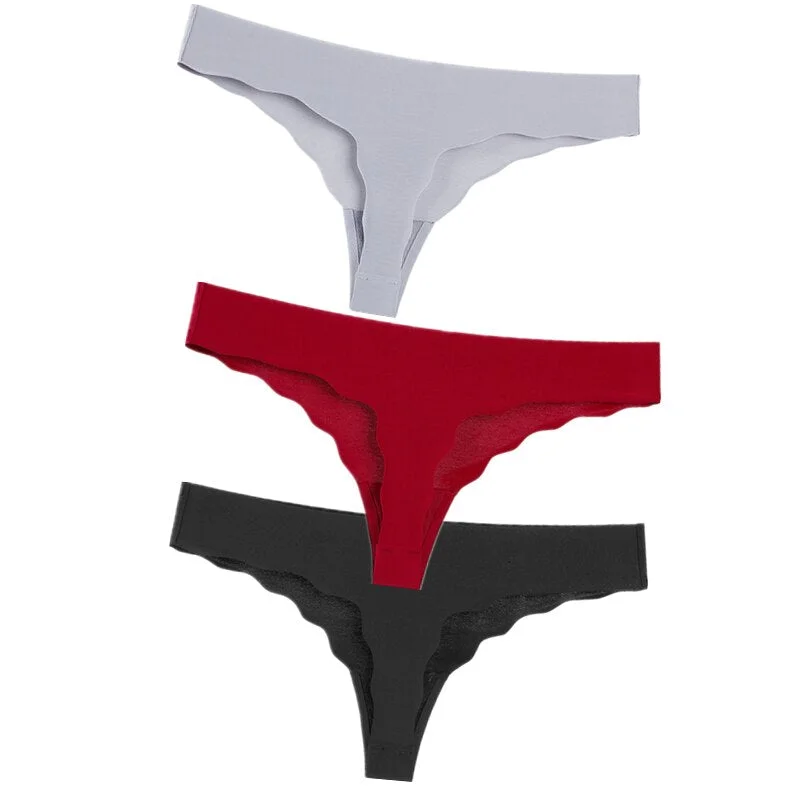 Hot 3Pcs Sexy G String & Thongs Women's Set Panties Solid Female Underwear Mid-Rise Silky Ladies Briefs Comfort Seamless Panties