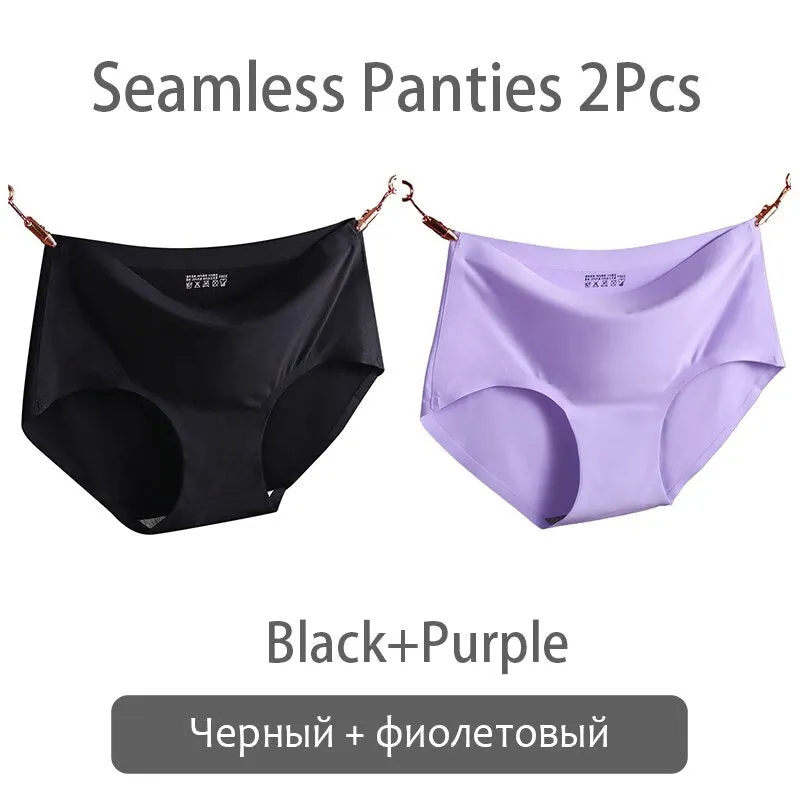 FINETOO Seamless Panties Women Ice Silk Underwear M-2XL Soft Female Underpants Big Size Seamless Underwear 2Pcs/set Girls Briefs