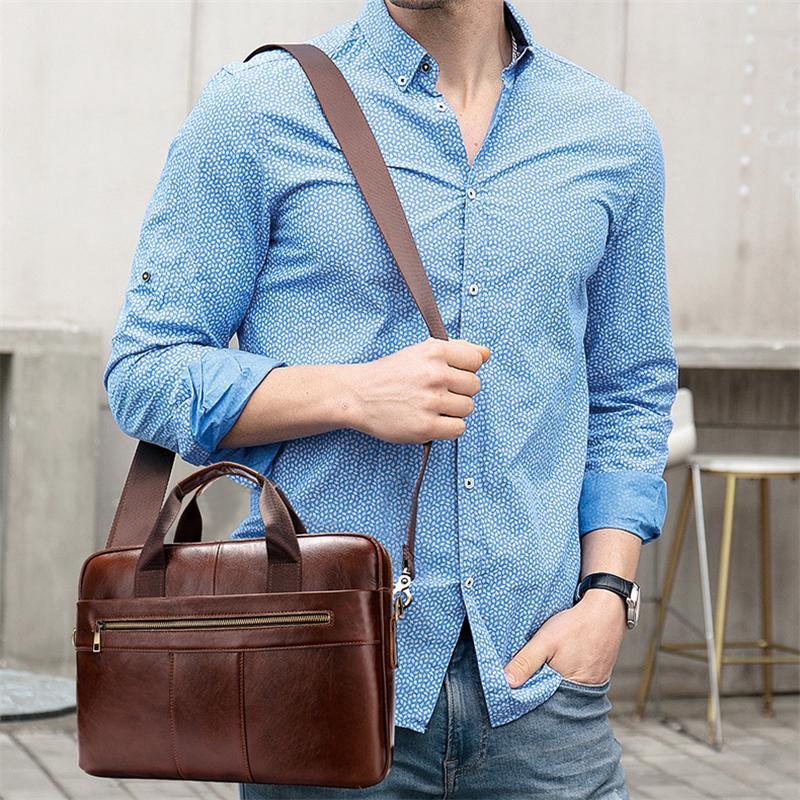 Mens Business Briefcase Vintage Leather Shoulder Bag