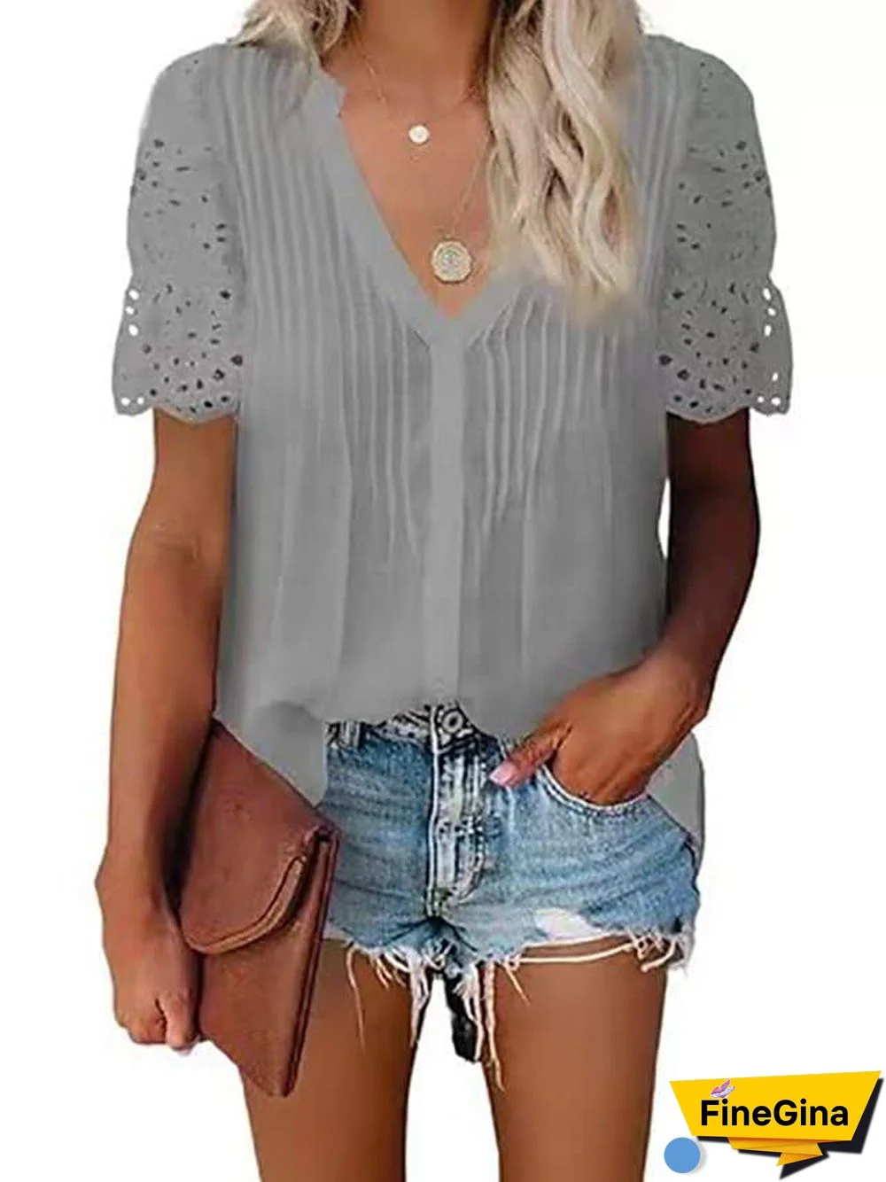 Women's Going Out Blouse Plain Lace Patchwork V Neck Tops Elegant Casual Basic Top White Black Blue