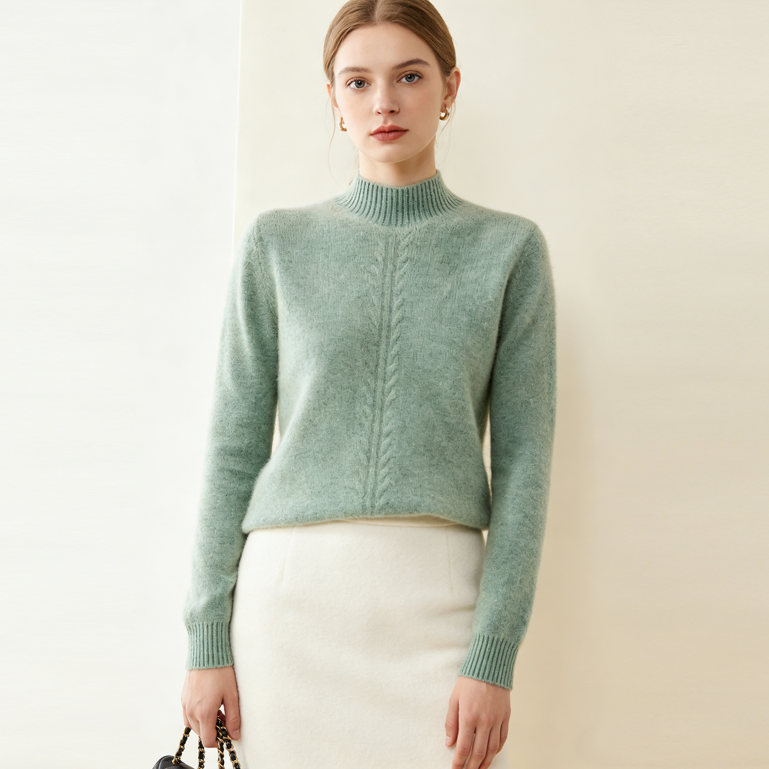 Half Turtleneck Cashmere Sweater Long Sleeves REAL SILK LIFE