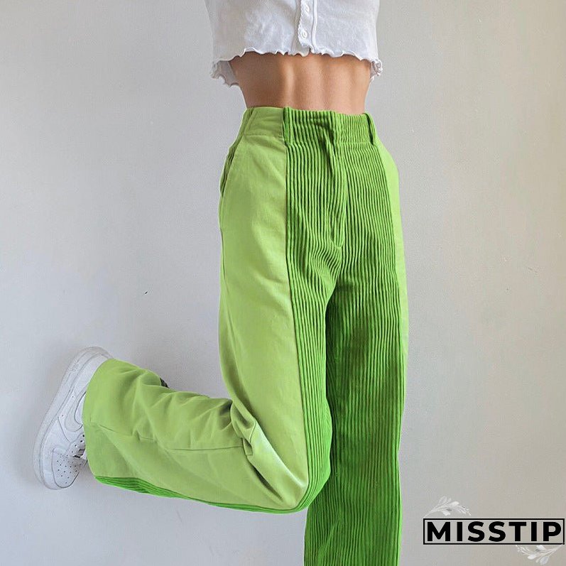 Temperament High Waist Corduroy Panel Pants