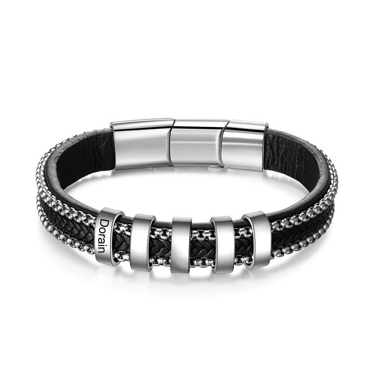 Engraved 1 Name Slide Leather Bracelet for Him