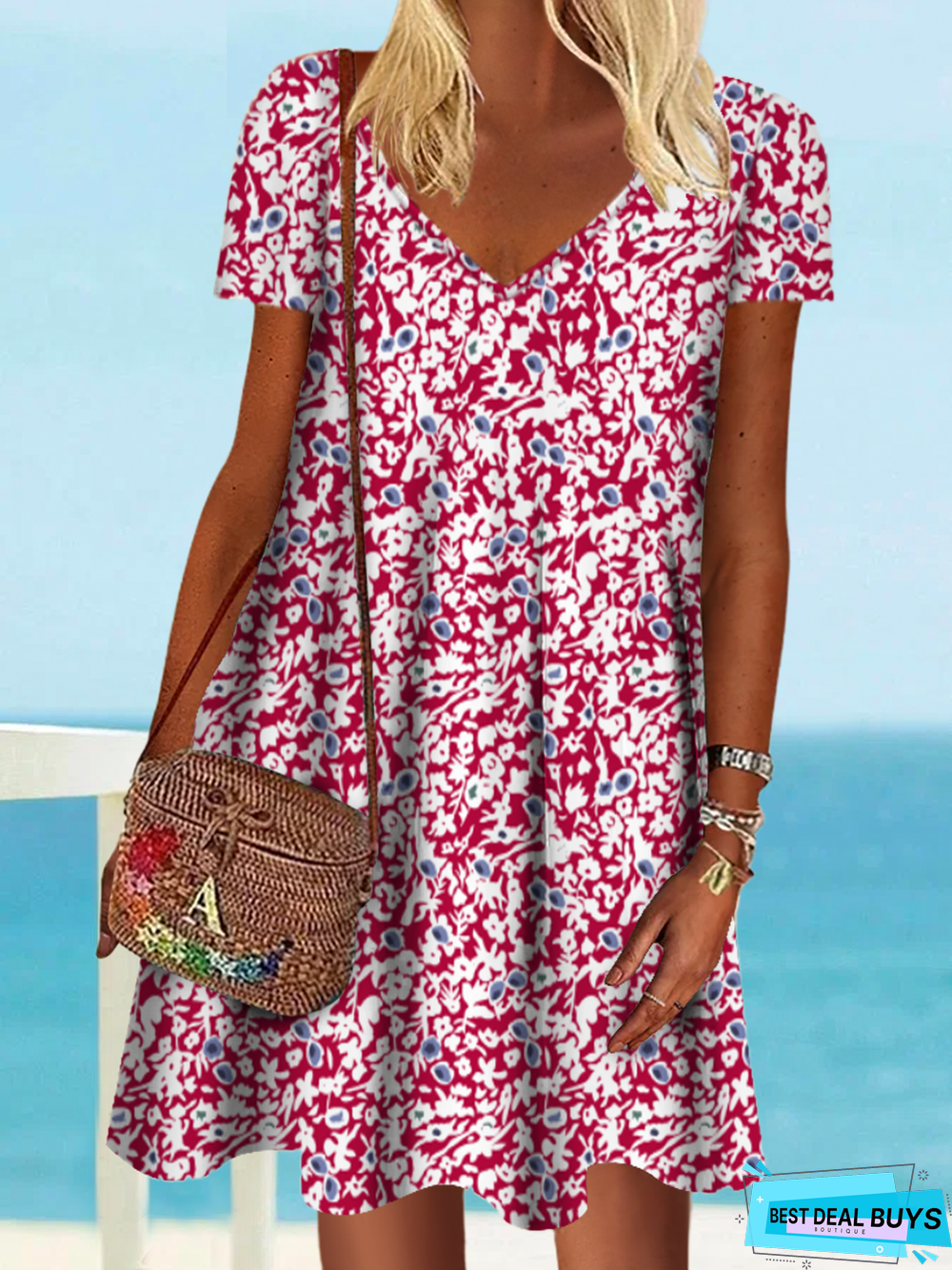 Floral Casual Short Sleeve Tunic Dress