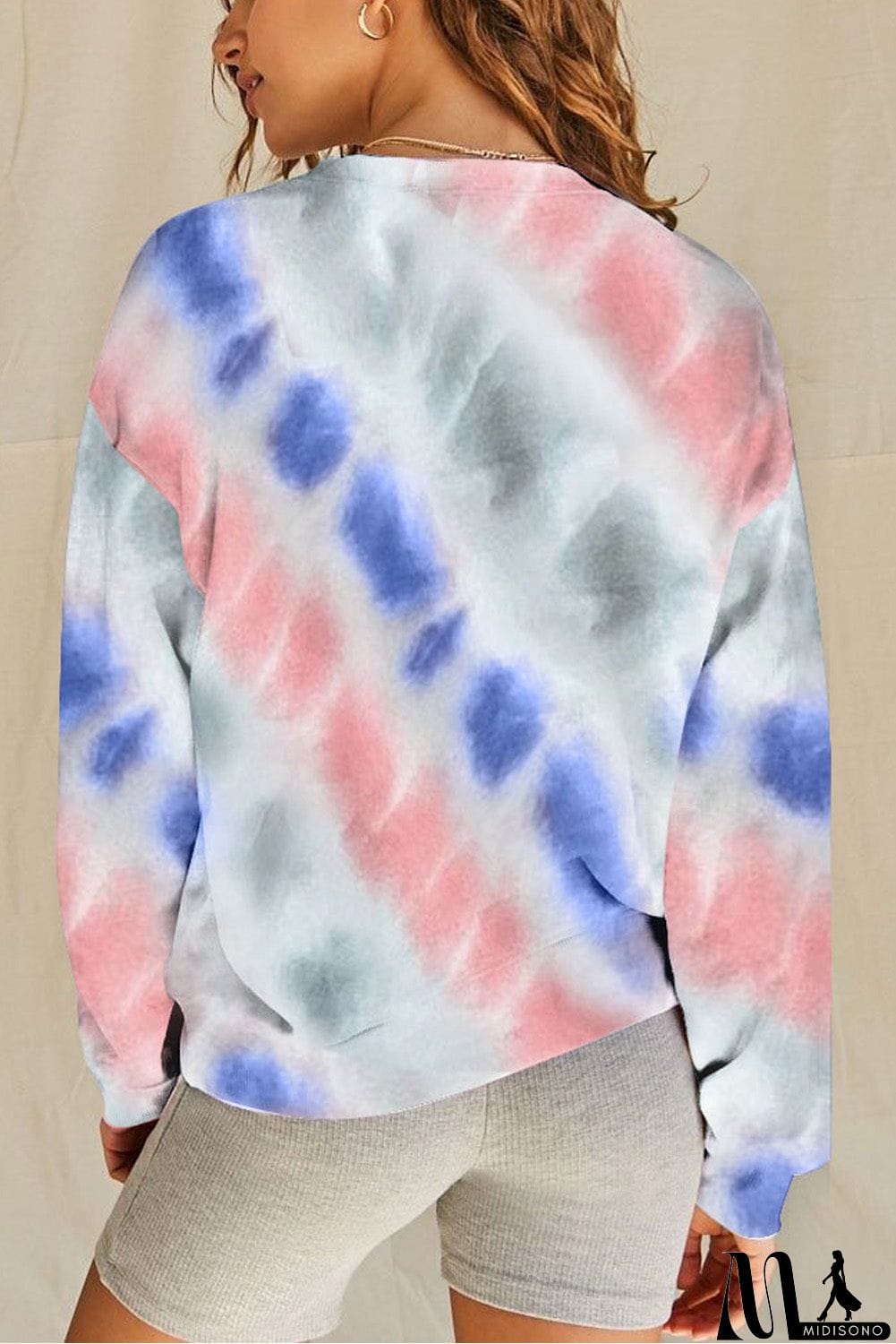 MidiSono - Casual Tie-dye Round Neck Sweatshirt