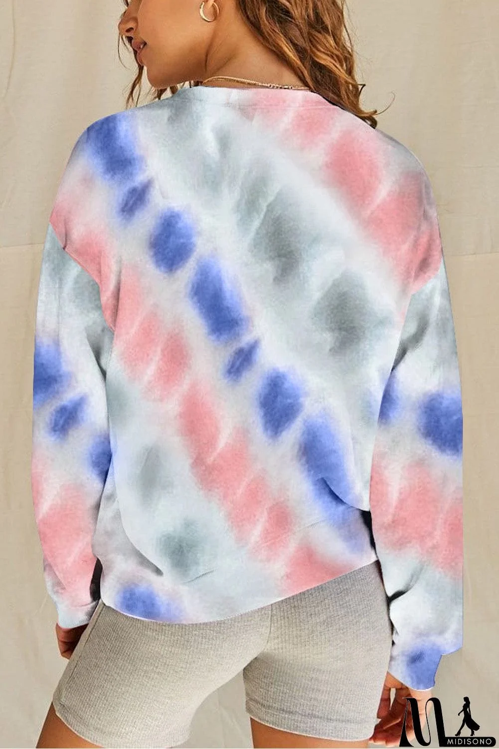 MidiSono - Casual Tie-dye Round Neck Sweatshirt