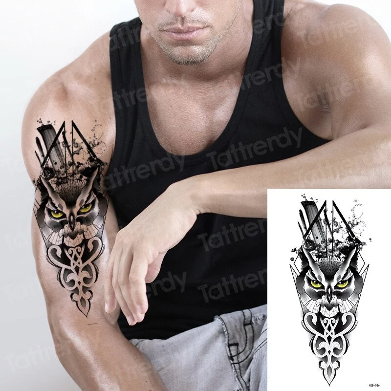 Temporary Tattoo Sticker Forest Moon Bird Bear animal Tattoos Waterproof Leopard Wolf Tiger Body Art Arm flower Fake Tattoo Men