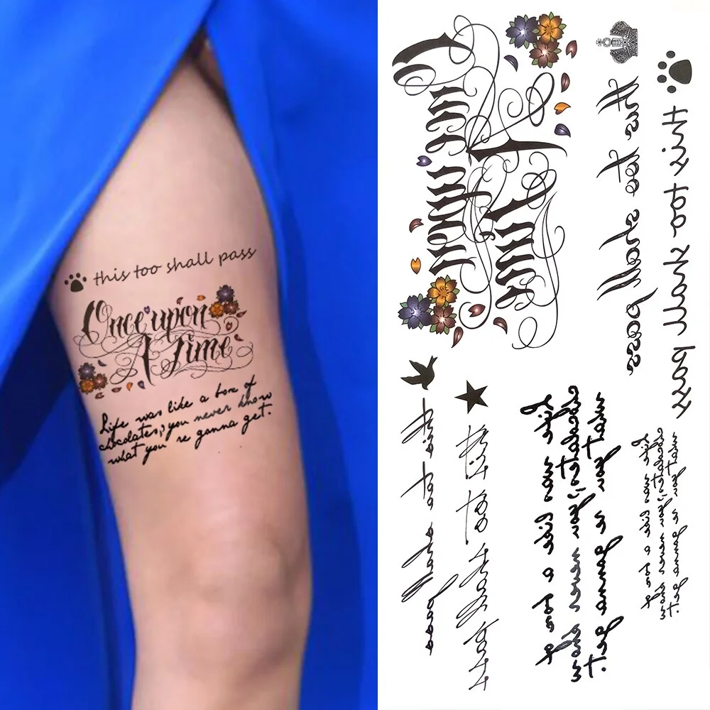 Minimalist Letter Temporary Tattoo For Children Women Small Word Tattoos Sticker Black Endless Heart Fake Tatoos Chains Clavicle