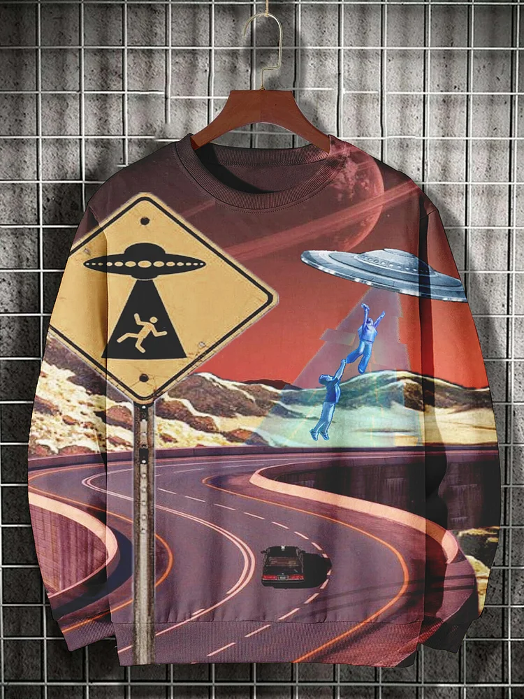 Men's UFO Surreal Sci-Fi Art Print Casual Sweatshirt