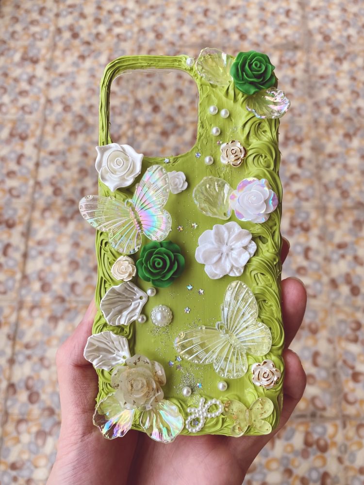 Green Floral Decoden iPhone Cases For Any Phone Model