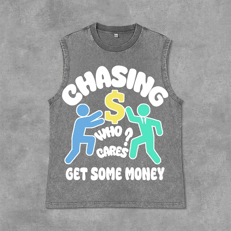 Vintage Chasing Money Graphic Print Casual Acid Washed Sleeveless Tank Top SOPULA