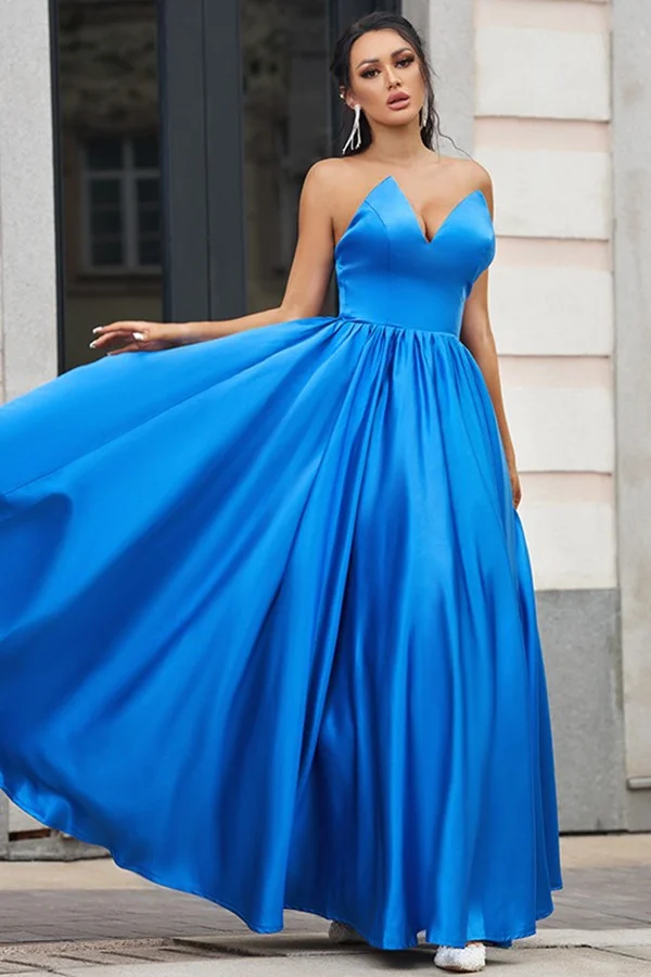 Daisda Stunning Royal Blue Modern V-Neck Long Elegant Evening Dresses