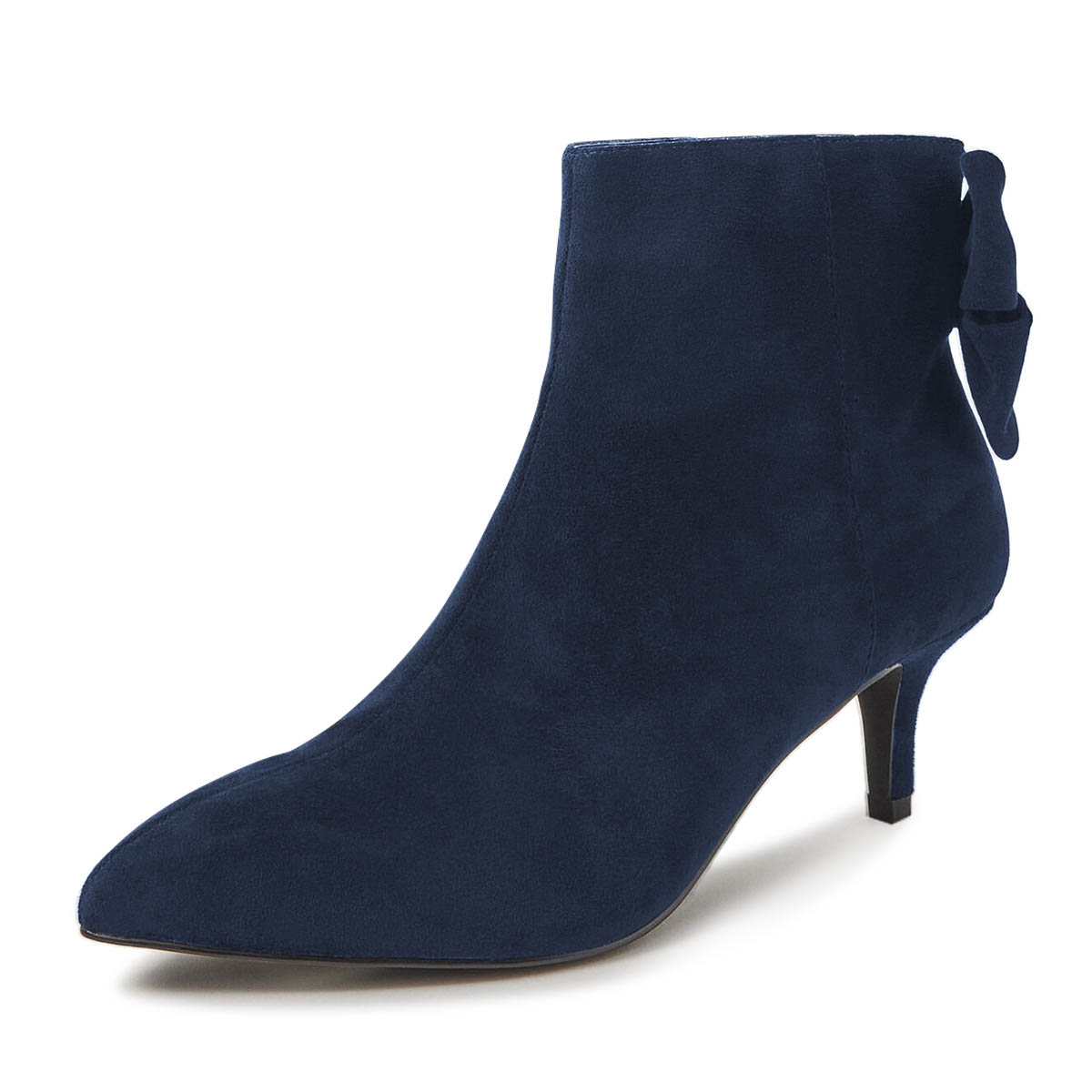 Navy Pointed Toe Stiletto Heel Women's Ankle Boots with Knot-Bow Nicepairs