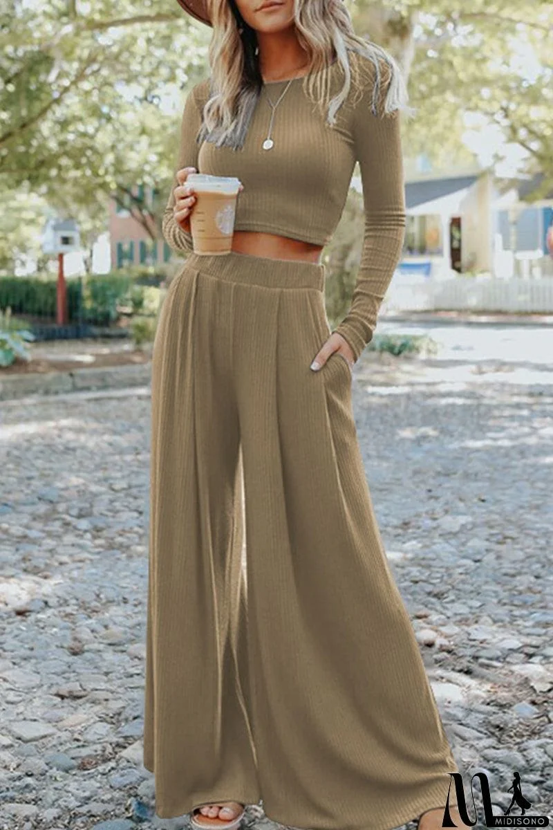 MidiSono - Fashion Solid Patchwork O Neck Long Sleeve Two Pieces