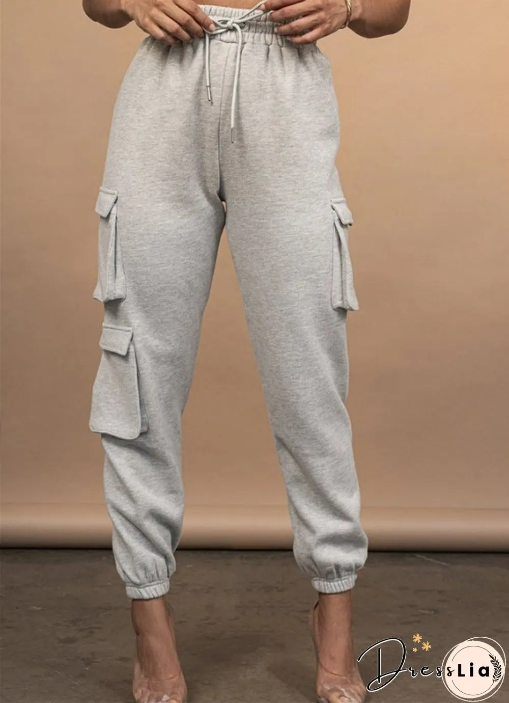 Sporty Crop Top and Pocket Detail Jogger Tracksuit Pant Set