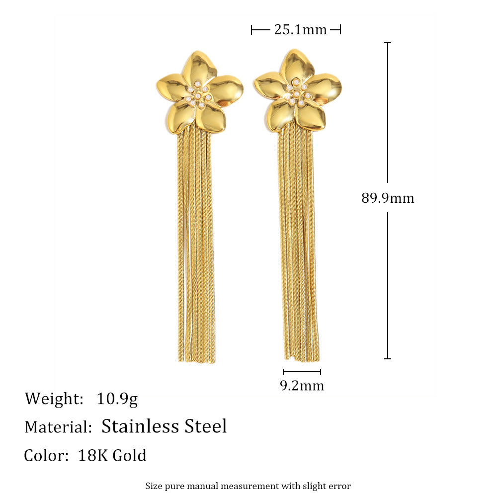 Stainless Steel 18K Gold Plated Oil Dripping Tassel Flower Earrings Coconut Tree Earrings For Women