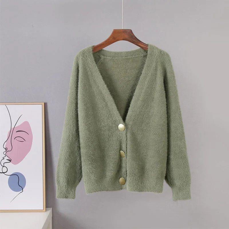 Hirsionsan Elegant Long Sleeve Mohair Sweater Women 2020 New Single-Breasted Female Short Cardigan Soft Flexible Knitted Outwear