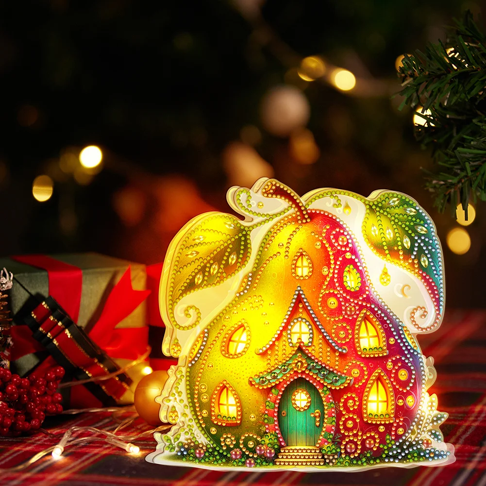DIY Pear House Double Sided Special Shape Diamond Painting LED Light Ornaments
