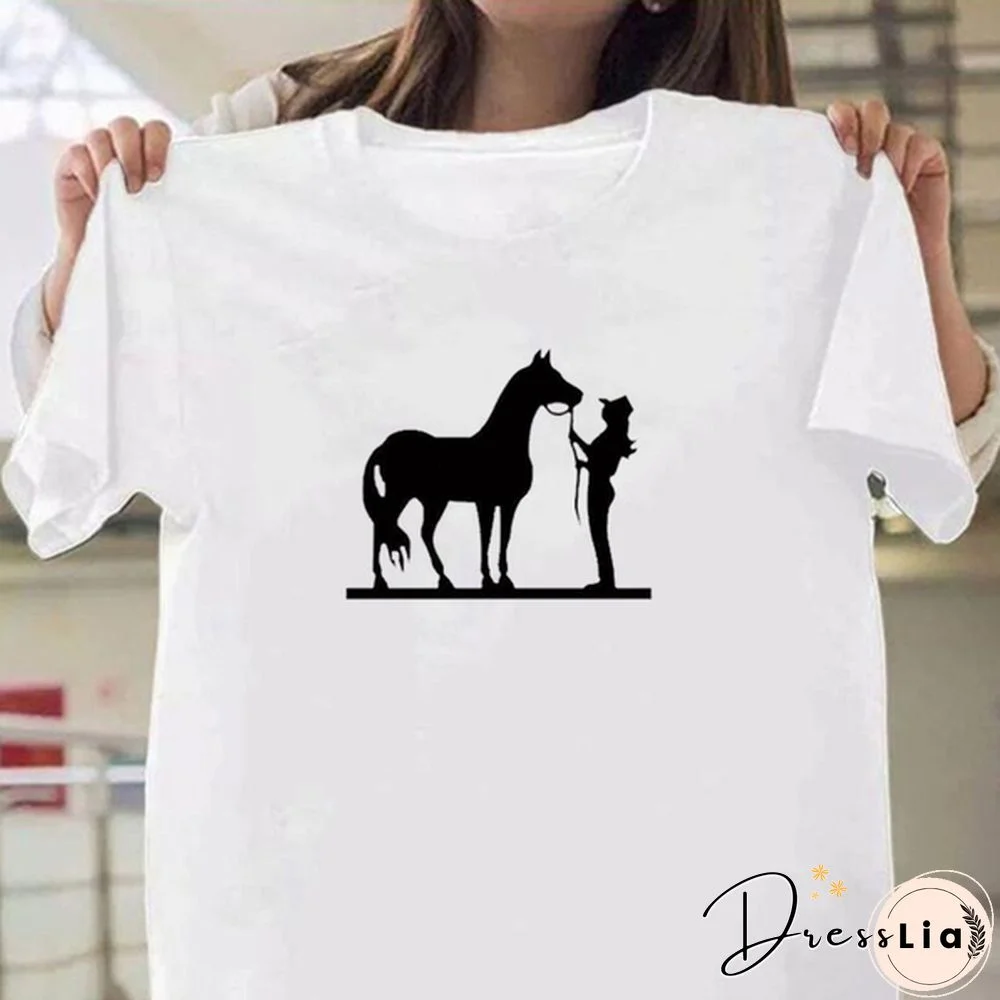 Punk COWGIRL AND HORSE T-shirt Women Sexy Tops Grunge Graphic T-shirt Harajuku Shirts for Women Aesthetic Tshirt Tee Tops