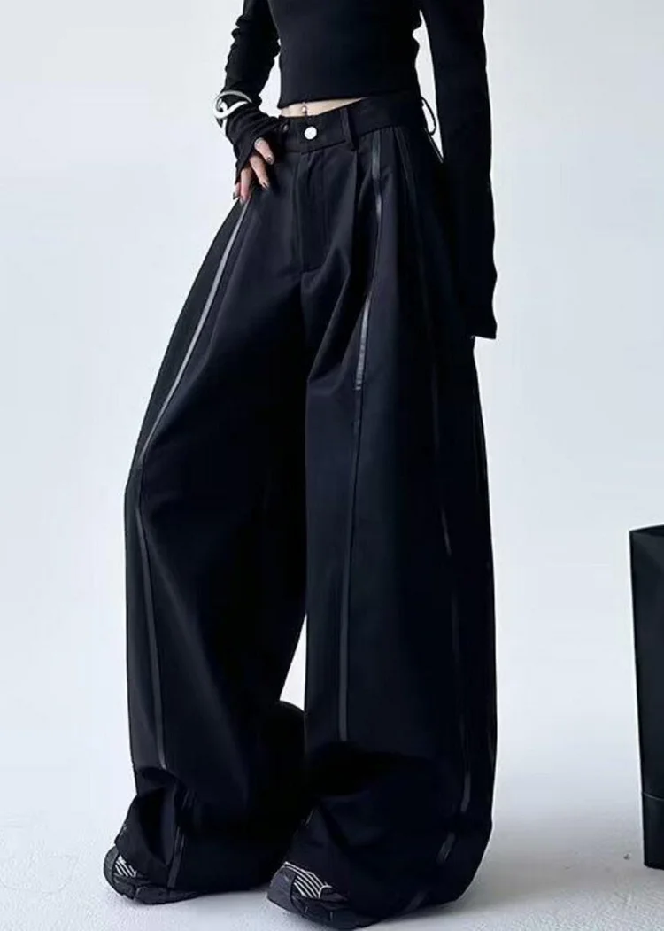Plus Size Black Striped Patchwork Pockets Lantern Pants Spring