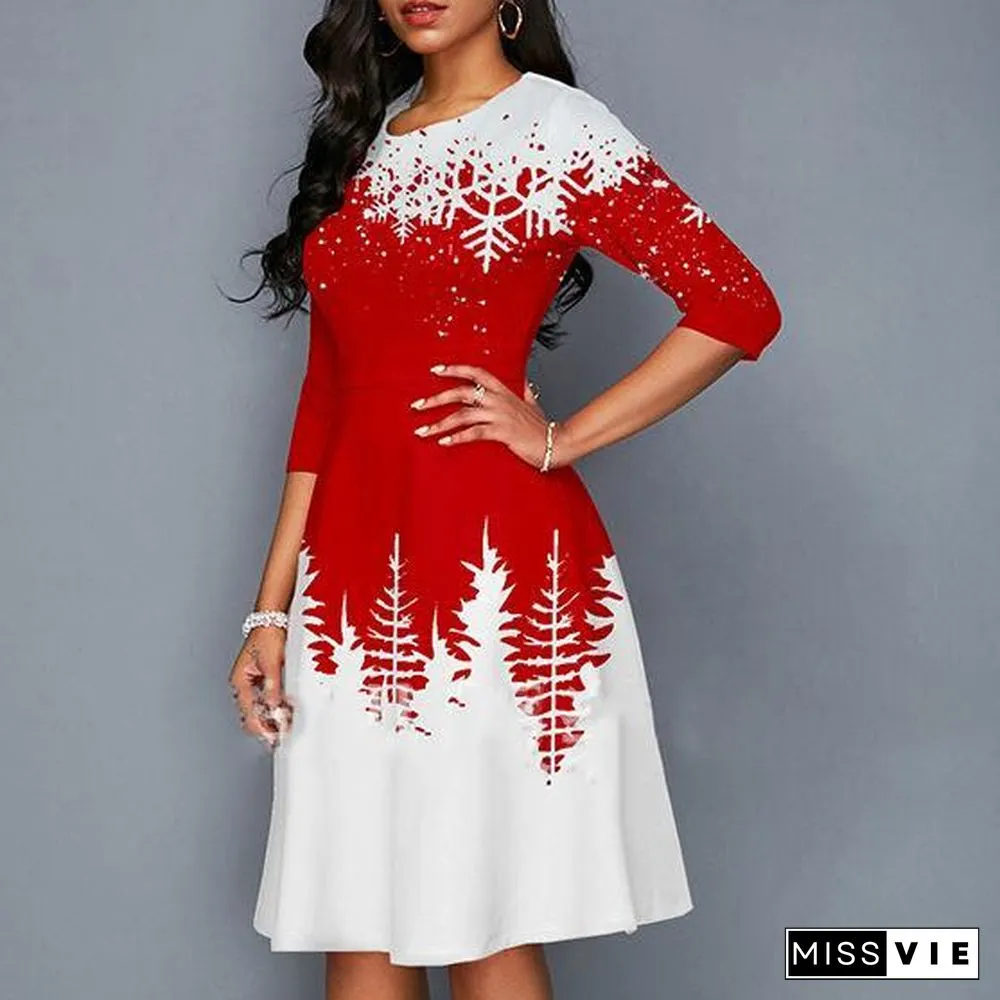 White&Red Joint Three Quarter Sleeve Dress