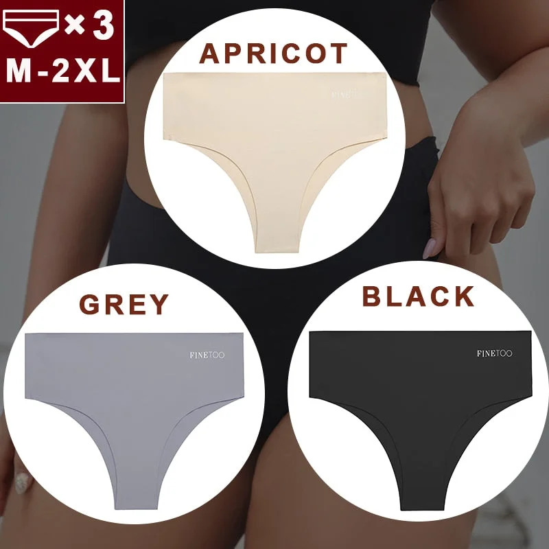 FINETOO 3PCS/Set Women Seamless Underwear Panties Ice Silk Lingerie Female Briefs Plus Size M-2XL Sexy Girls Breathable Pantys