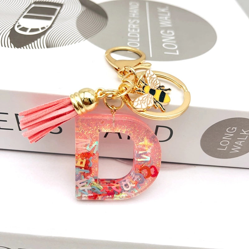 Retro Classic Style Letter Bee Resin Women’s Bag Pendant Keychain