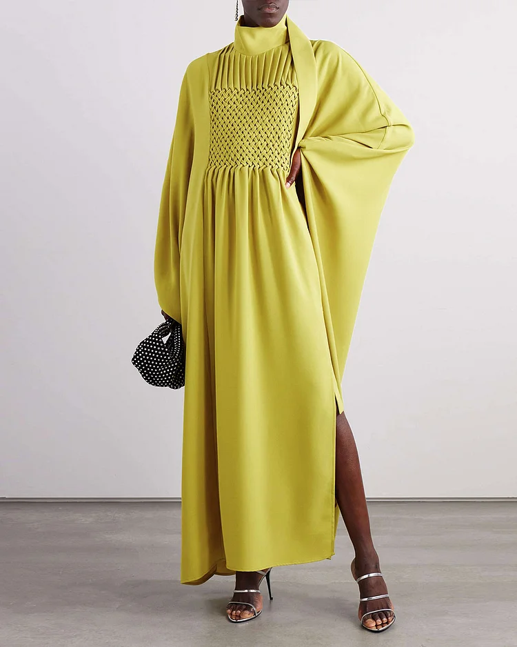 Draped smocked crepe kaftan