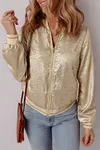 Women's Elegant Shiny Sequins Metallic Metal Color Baseball Jacket Coat