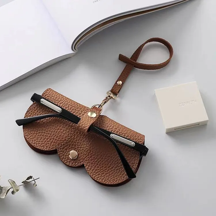 Cute Leather Sunglasses Pouch with Clip Strap