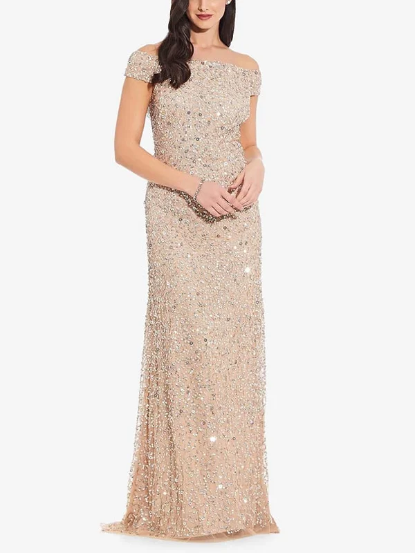 One Shoulder Solid Color Sequins Maxi Dress