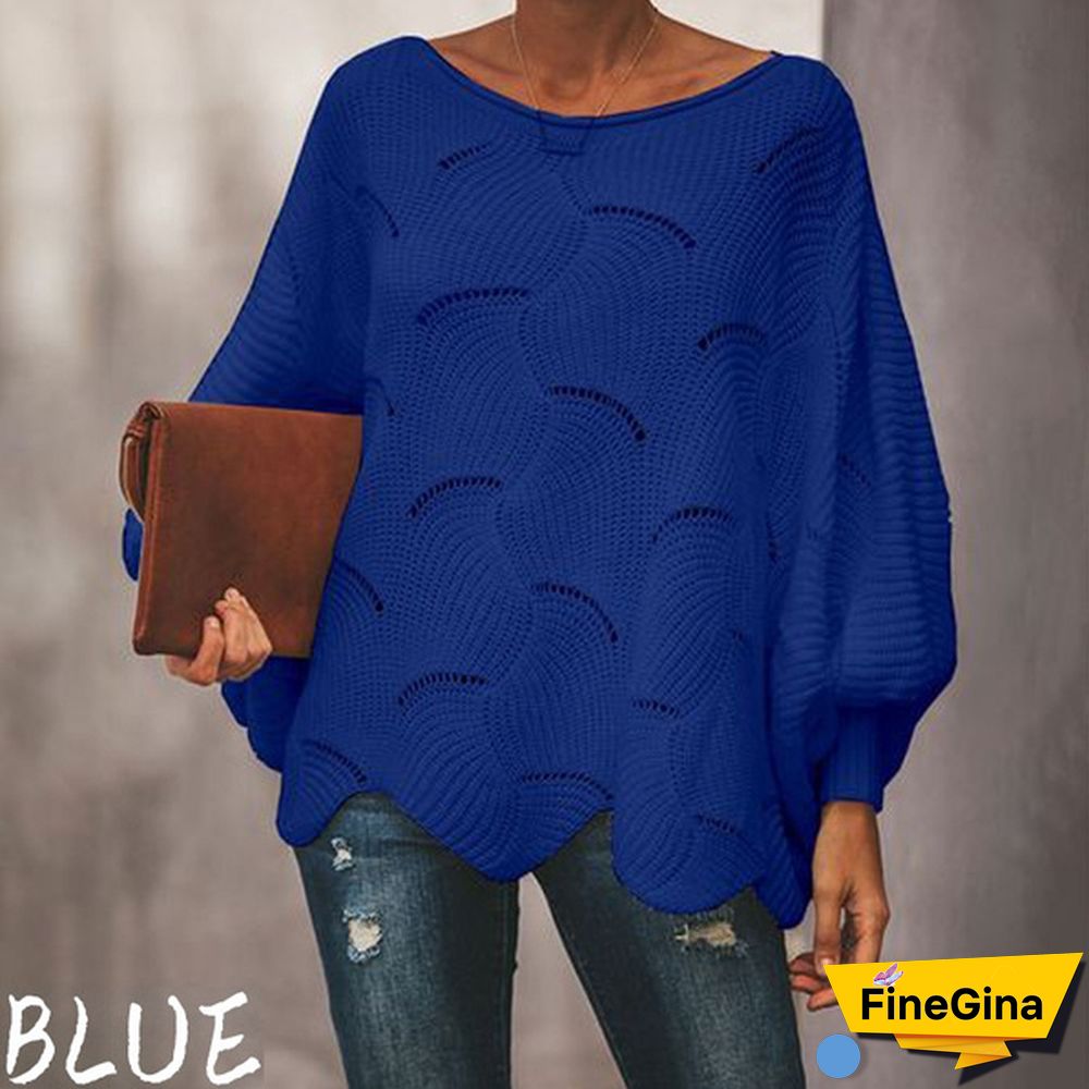 Women Plus Size Fashions Pure Color Hollow Out Bat Sleeve Loose Sweaters Ladies Autumn Winter Pullovers Tops S-5XL