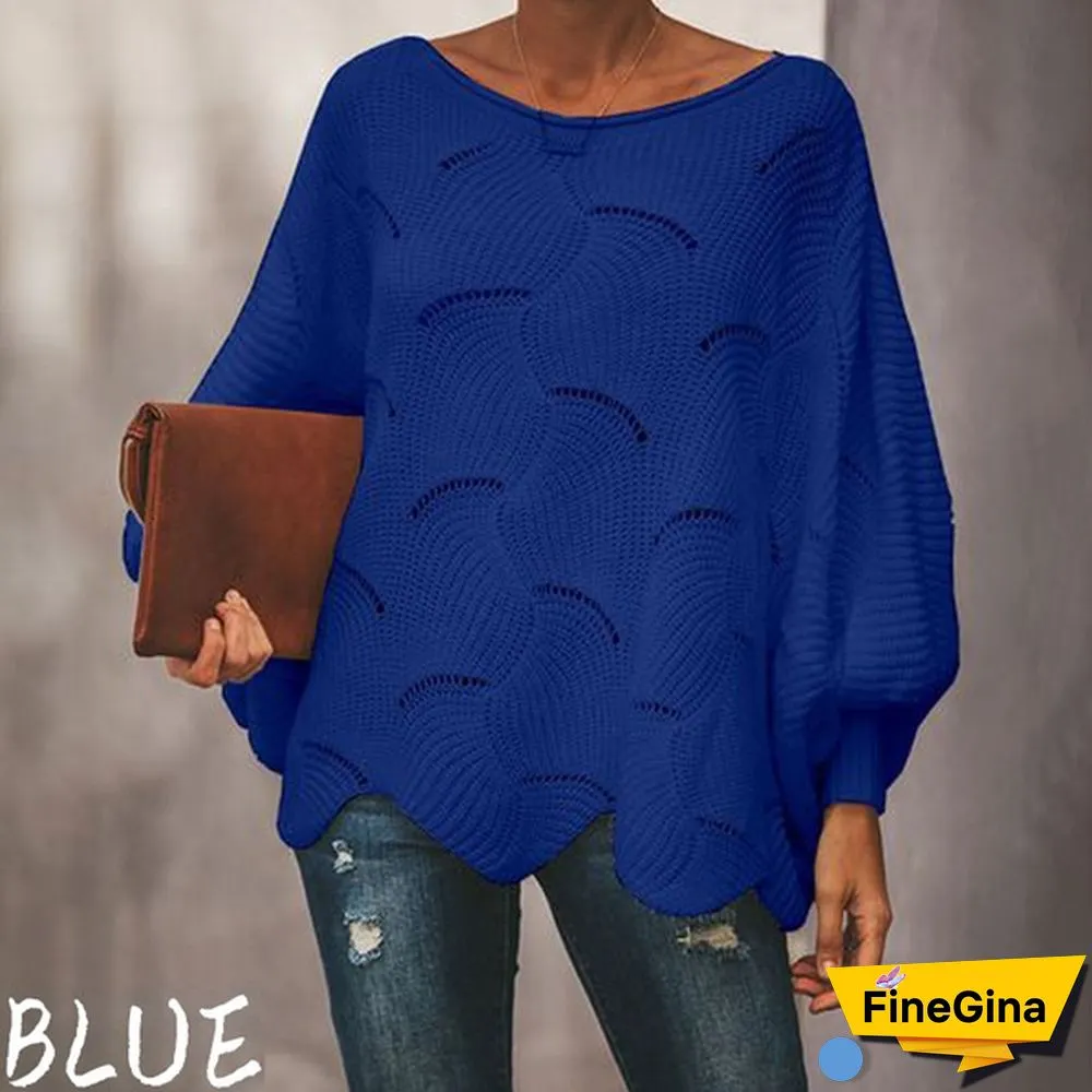Women Plus Size Fashions Pure Color Hollow Out Bat Sleeve Loose Sweaters Ladies Autumn Winter Pullovers Tops S-5XL