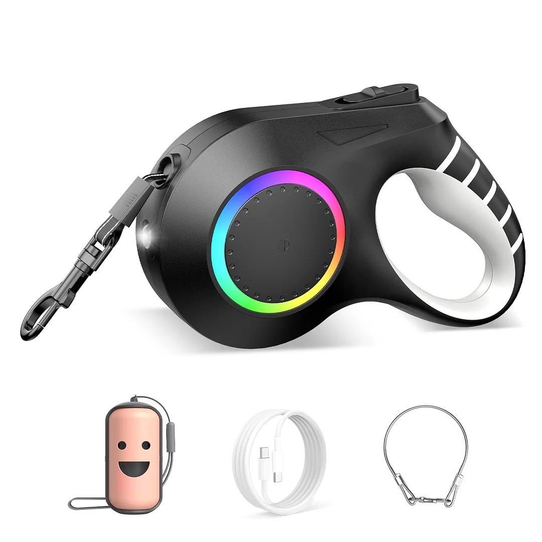 BEBANG Retractable Dog Leash with Light, 20ft Dog Leash Retractable with Chew Proof Wire Rope and Poop Bag Dispenser
