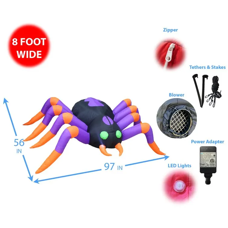 8 Foot Long Halloween Spider Inflatable