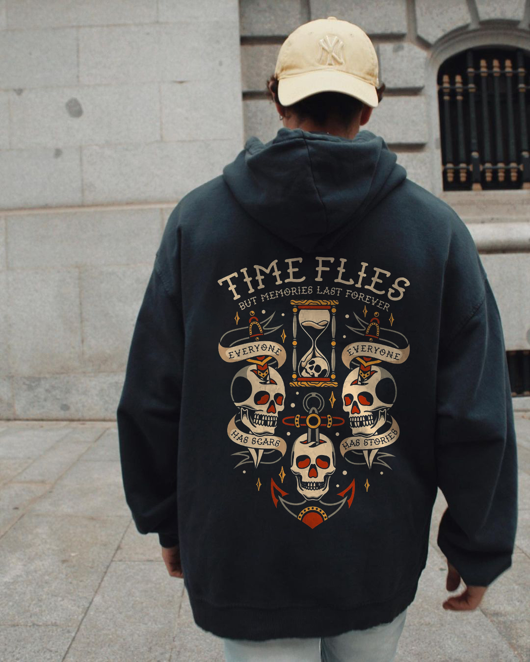 Time Flies Printed Men's Casual Hoodie