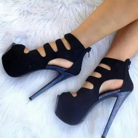 Grey Ruffle Open Toe Ankle Strap Stiletto Heels Vdcoo