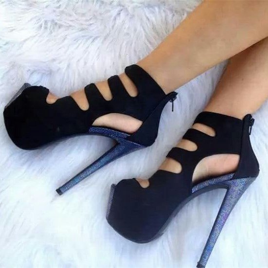 Women's Black Stiletto Heels Hollow out Peep Toe Heels Stripper Shoes |FSJ Shoes