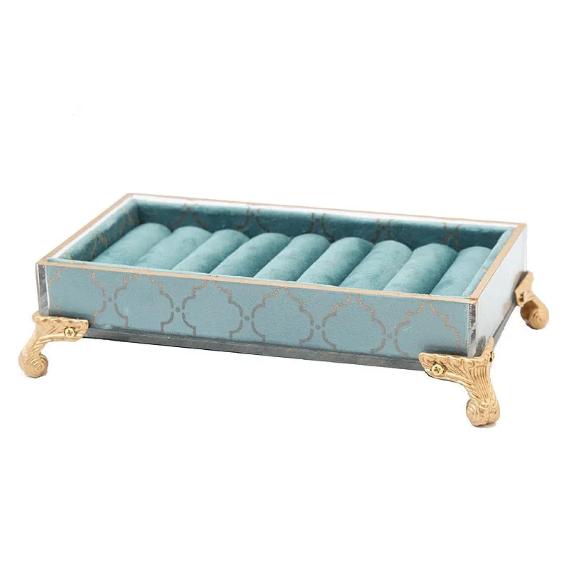 Retro Nordic Jewelry Display Stand Peacock Blue Bronzing Rotating Rack Earring Holder Necklace Ring Pendant Bracelet Organizer