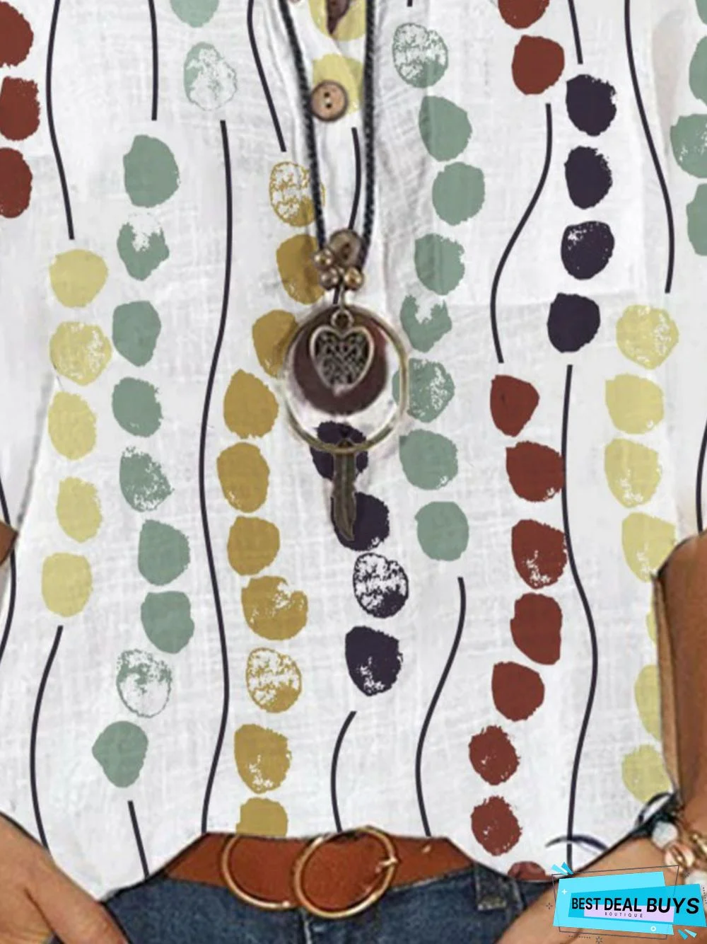 3/4 Sleeve Casual V Neck Blouse