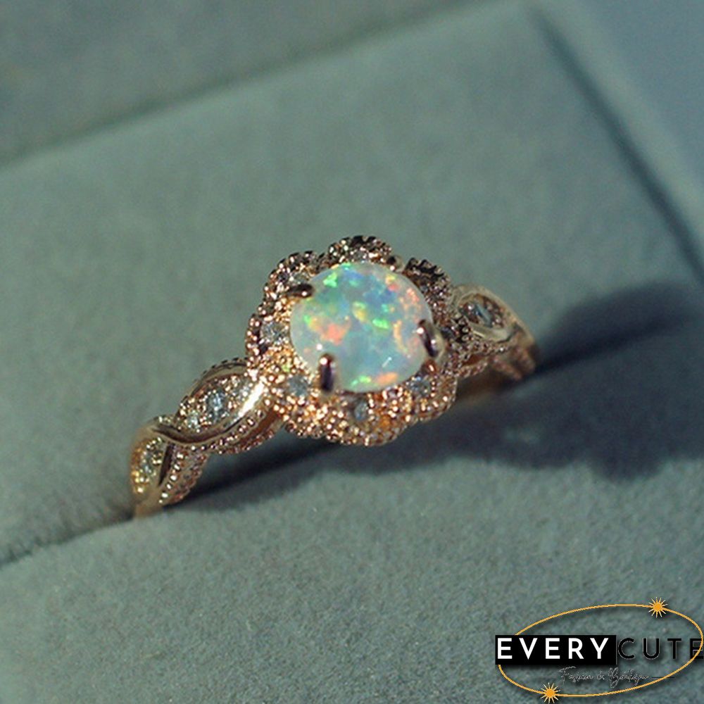 Gorgeous 14K Solid Gold Ring Rare Beautiful Fire Opal Diamond Jewelry Birthday Anniversary Gift Promise Cocktail Engagement Rings Wedding Band For Women Size 6 - 10